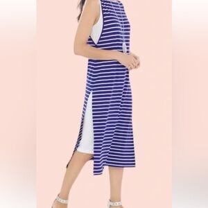 Chicos Blue White Striped Layered Jersey Knit Midi Dress, Large